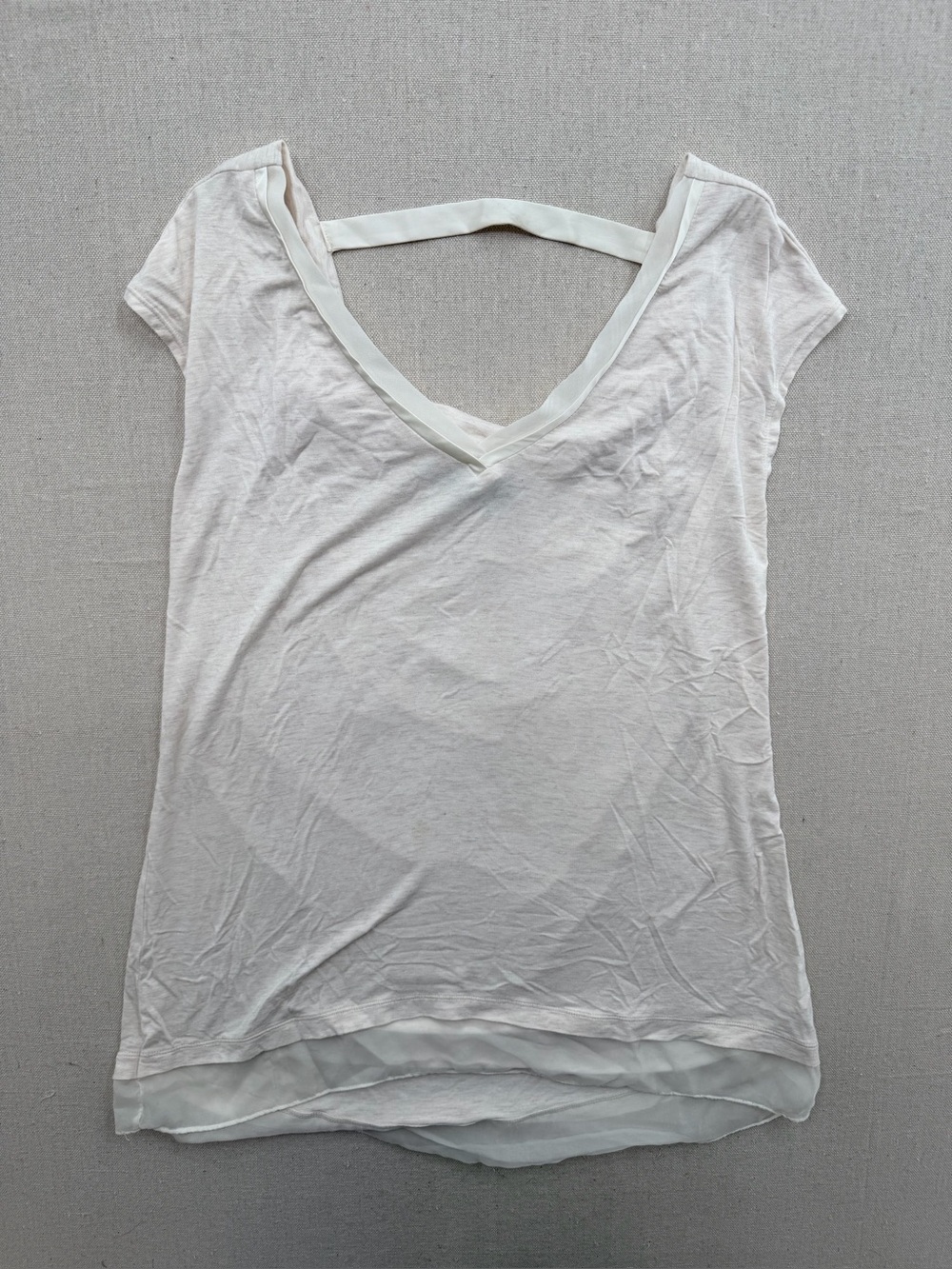 White House Black Market Cream Short Sleeve Tee with Sheer Hem
